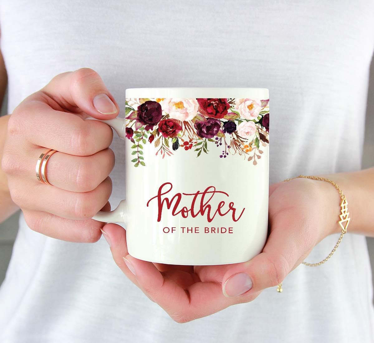 Andaz Press 11oz. Wedding Ceramic Coffee Tea Mug Gift, Fall Autumn Marsala Burgundy Flowers Roses Florals, Mother of the Bride, 1-Pack, Includes Gift Box
