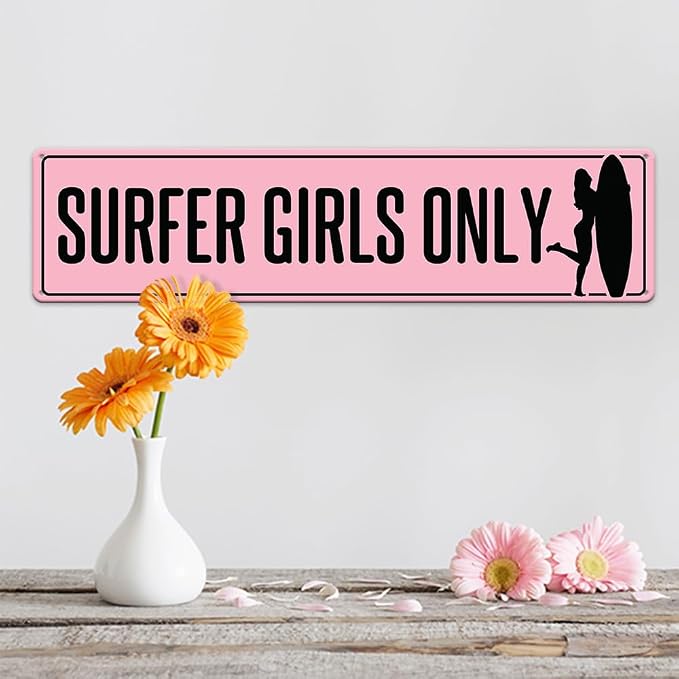 Surfer Girls Only Pink Tin Sign Vintage Metal Sign Retro Wall Art Poster Rustic - Image 5