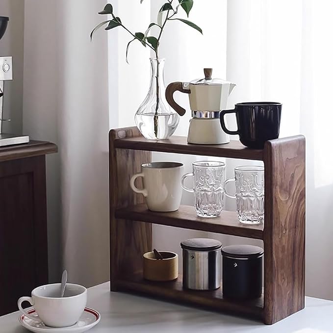 MRYBD 3-Tier Wooden Coffee Mug Display Rack Walnut Color Solid Wood Cup Holder - Image 4