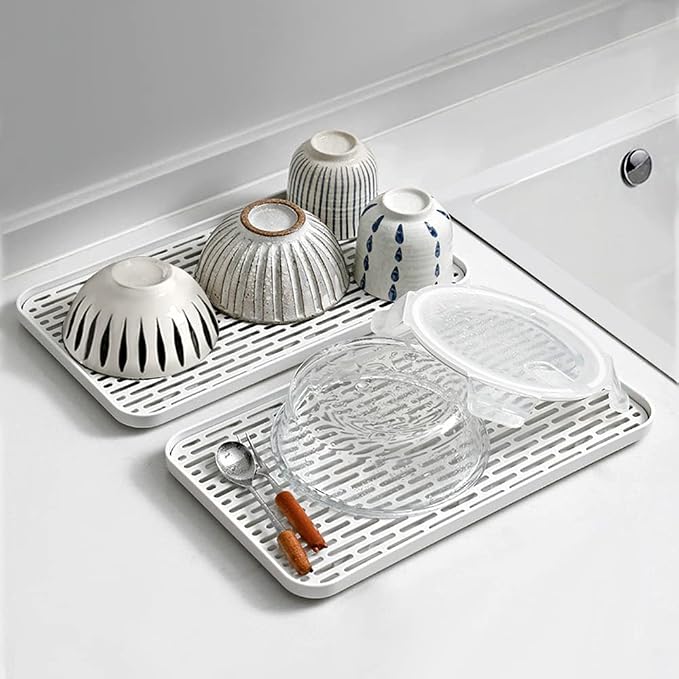2 Pack Serving Tray & Dish Rack & Flat Drain Board, Fruit Drain, Cup Drain - Image 5
