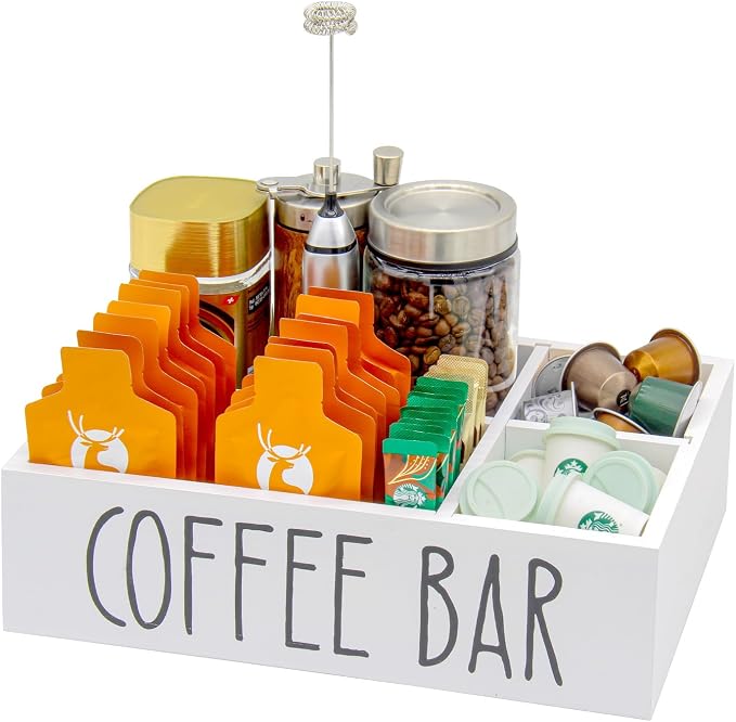 Coffee Station Organizer with Removable Dividers Disposable Cup Holder Wooden by Bokelai