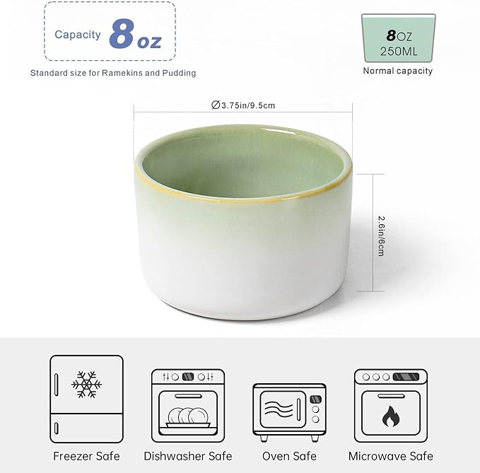 Ramekin Set of 6, UNICASA 8 oz Creme Brulee Ramekins, Oven Safe Baking Set - Image 2