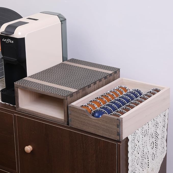 DDYURI Coffee Pod Holders 1-Layer 1-Drawer Dark Brown - Image 9