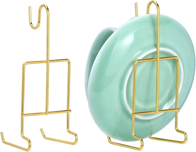 QWORK 6 Pack Gold Tea Cup and Saucer Display Stand Holder Rack - Image 2