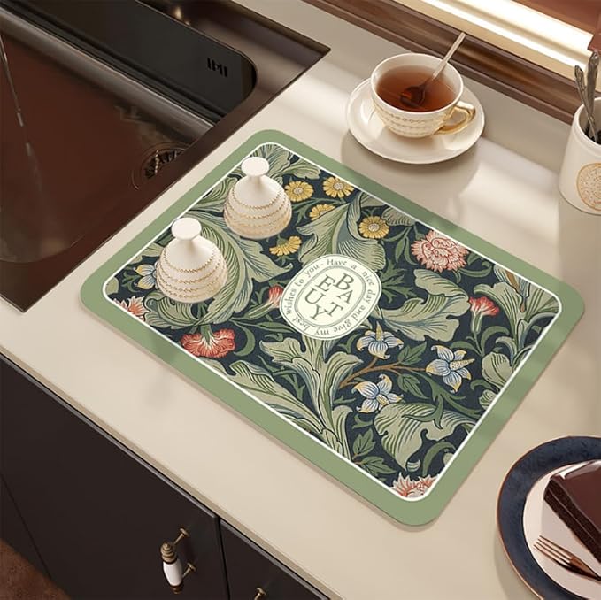 Cute Coffee Maker Mat for Countertops Bar Accessories, Colorful Dish Drying Pad - Image 3