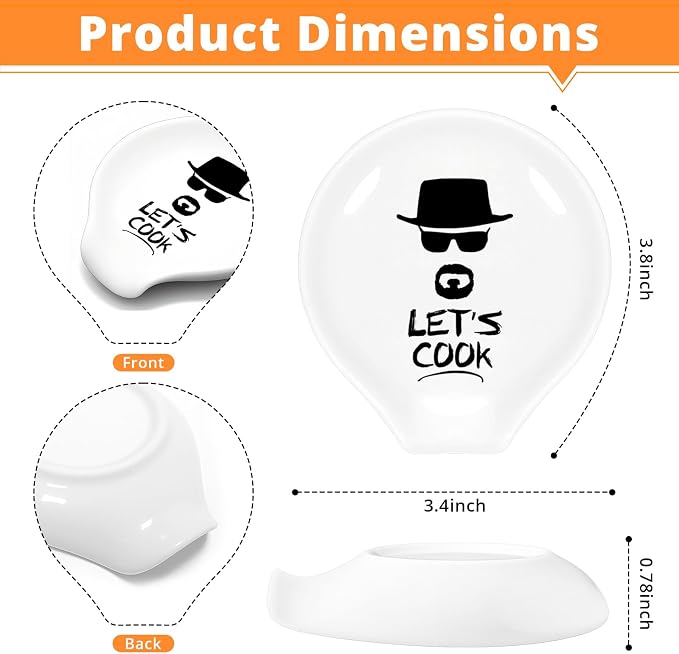 YROVWENQ Funny Kitchen White Ceramic Spoon Rests, Let’s Cook Coffee Tea Spoon - Image 2