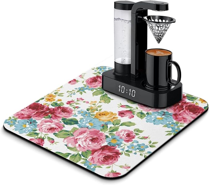 Coffee Bar Mat Accessories for Countertop Absorbent Hide Stain Rubber Backed by Safarsa