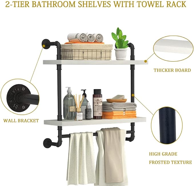 Helsin 24inch Industrial Pipe Shelving Bathroom Shelves Wall Mounted - Image 7