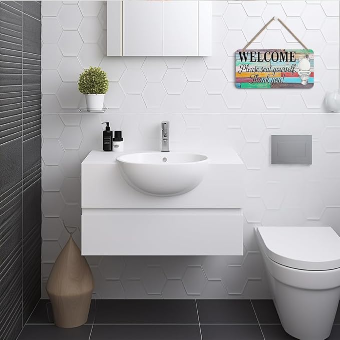 Funny Bathroom Hanging Wooden Wall Sign Decor, Please Seat Yourself Wood Sign - Image 4