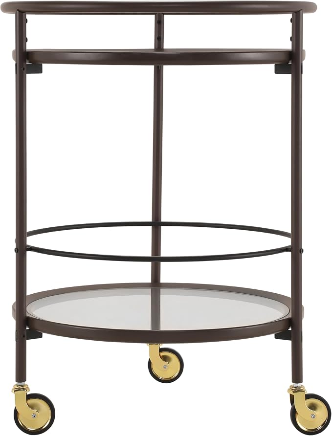 GDFStudio Modern Coffee Brown Round Bar Cart - Image 3