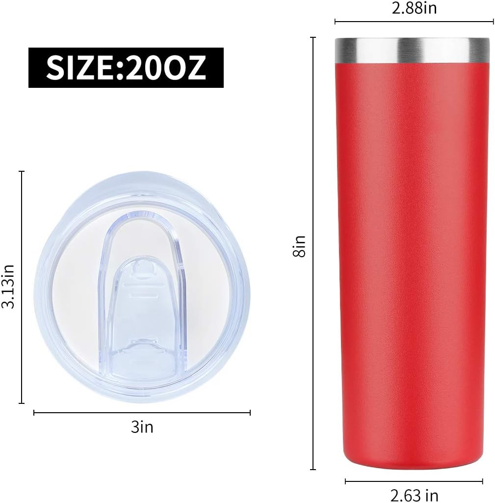 HASLE OUTFITTERS 20 oz Skinny Tumblers Bulk Set, Stainless Steel Insulated Slim Tumblers with Lids, Reusable Double Wall Travel Coffee Mugs, Durable Powder Coated Travel Water Cups(Red, 4)