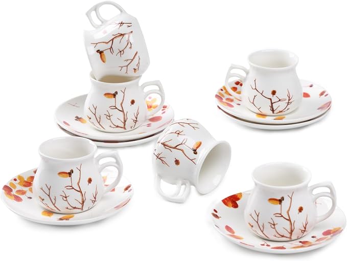 GuangYang 2.5 oz Espresso Cups and Saucers set of 6, Fall Design by HOME