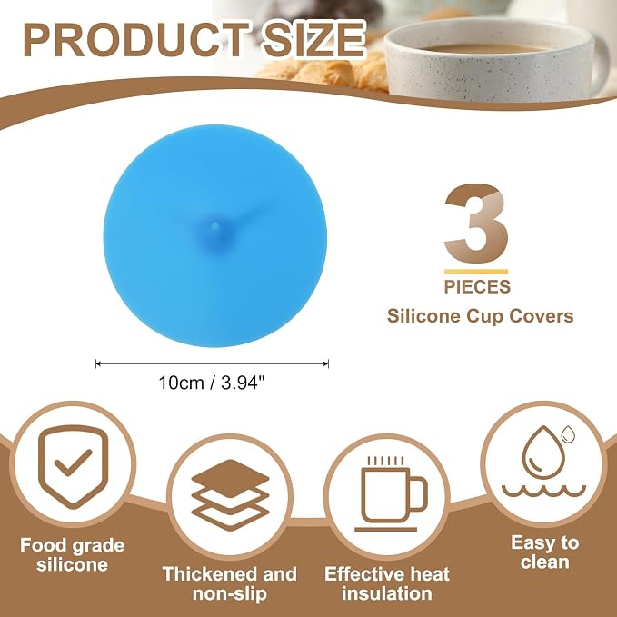 uxcell 3Pcs Silicone Cup Covers, 3.94" Teardrop Universal Cup Lids Reusable - Image 2