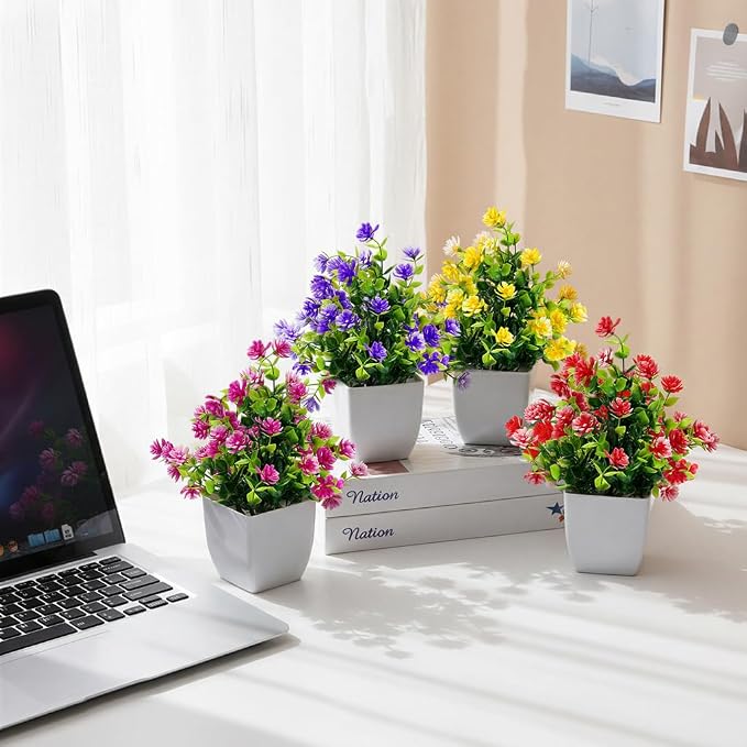 CEWOR Fake Flowers 4 Packs Artificial Plants Indoor Mini Eucalyptus Flowers - Image 3