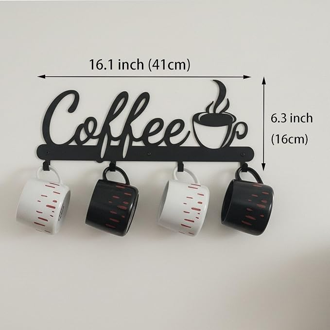 Black Metal Wall Mounted Coffee Mug Holder, - Image 2