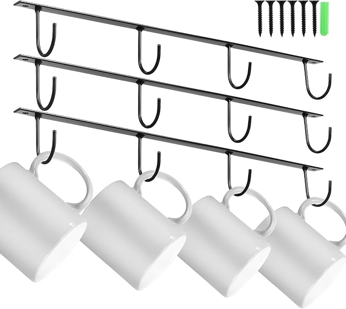 PRETYZOOM Mug Hook Under Cabinet Cup Holder Organizer Rack Space Saving Coffee by PRETYZOOM