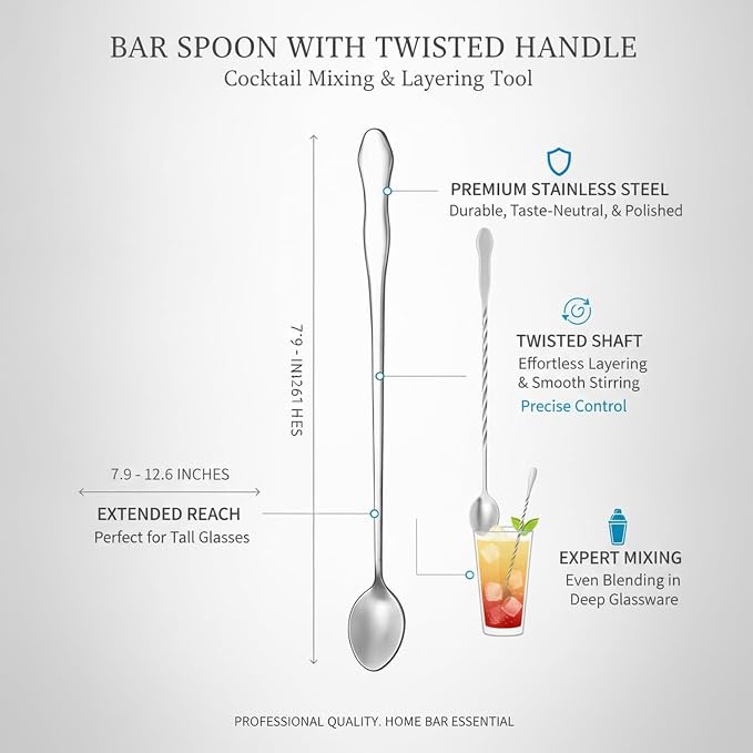 Stainless Steel Bar Spoon with Twisted Handle - Image 4