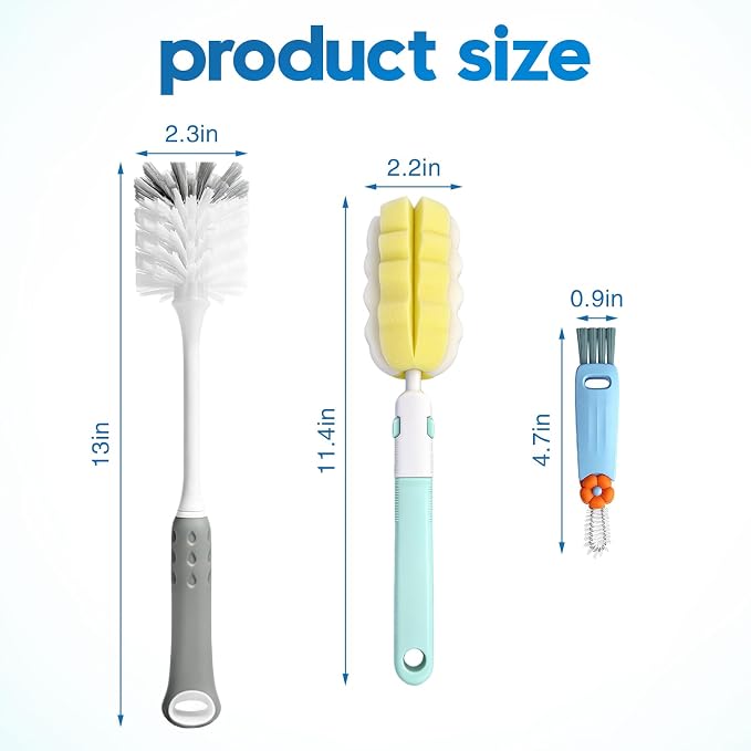 14Pcs Bottle Brush Cleaner Set, Long Handle Bottle Brushes, Sponge Brushes - Image 2