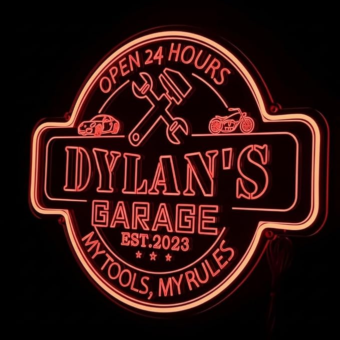 Custom Garage Neon Sign with Name, Personalized LED Garage Light by BCXIEPU
