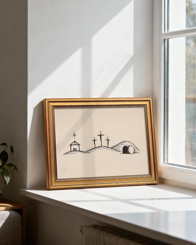 ARPEOTCY Gold Framed Canvas Wall Art, 12x16 Inch, Christian Minimalist Line Art - Image 3