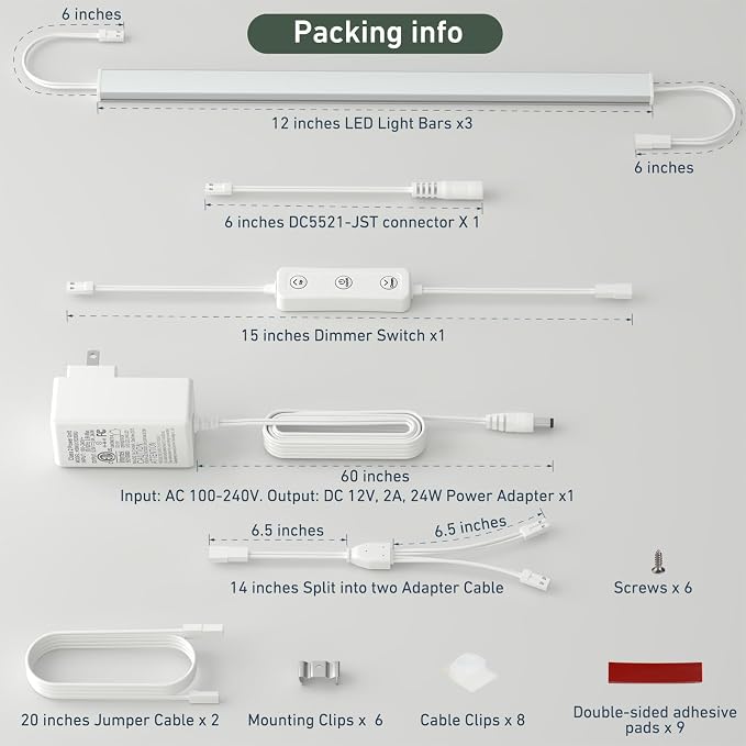 Under Cabinet Lighting Plug In. 3 PCS 12 Inches Likable Ultra Thin Bright Light - Image 2