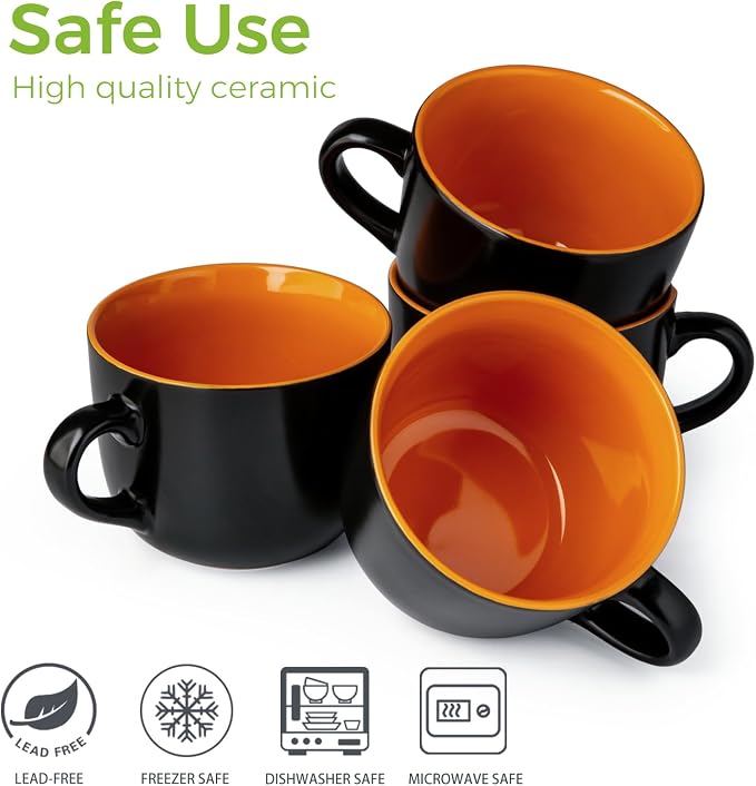 GBhome Ceramic Soup Mugs with Lid, 24 oz Soup Cups with Hanlde - Image 6