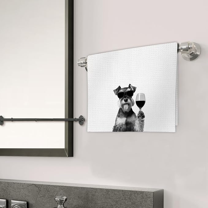 Gifts for Mini Schnauzer Dog Wine Lovers Kitchen Towels Set of 2, Schnauzer - Image 3
