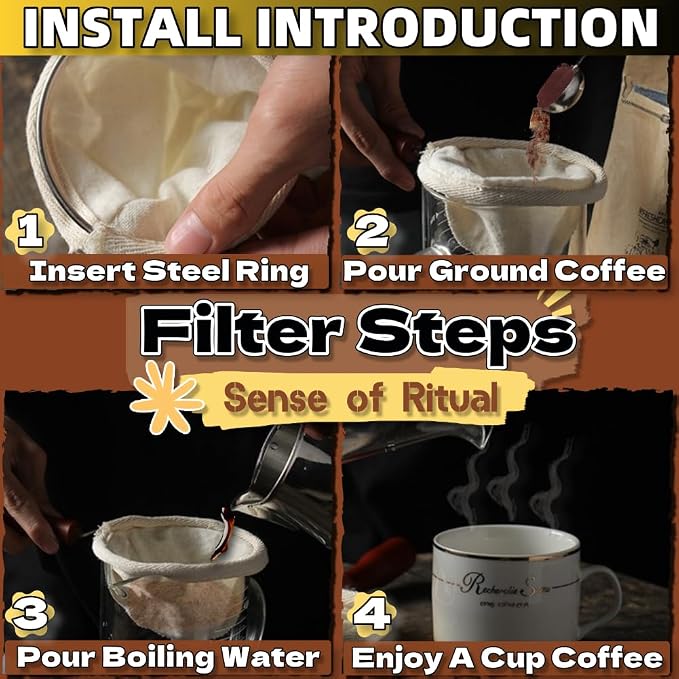 WenTigDY Cloth Coffee Sock Filter, 7.3 x 3.9 inches Handmade Coffee Filter - Image 4