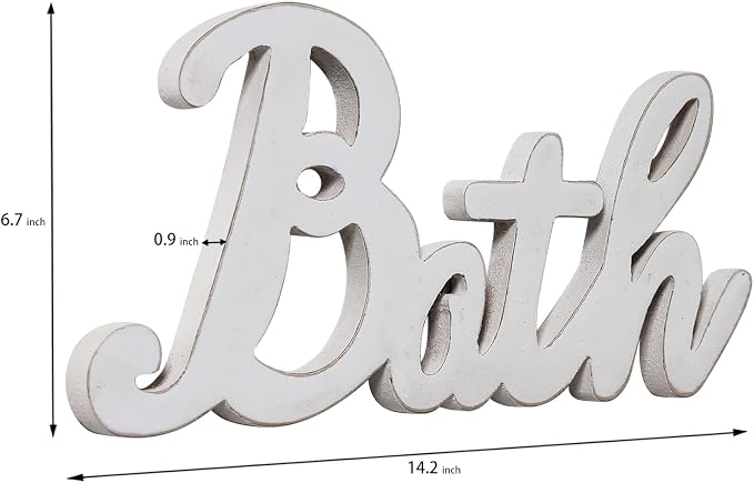 Rustic Bath Signs for Bathroom 14 inches, Hanging Distressed White Bathroom - Image 2