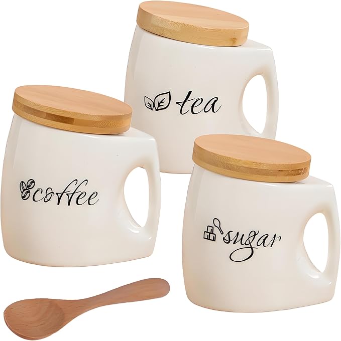 Ceramic Canister Set with Airtight Lid, Kitchen Canisters by HomeKitchen