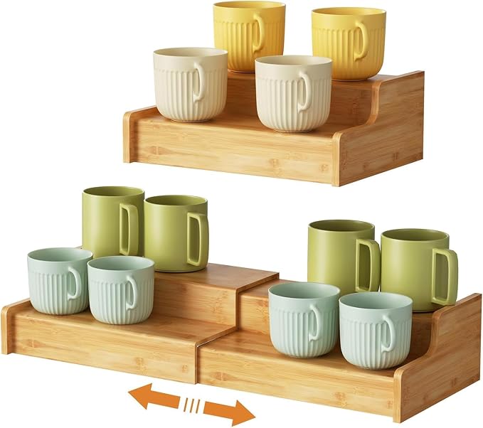 Hongtamoya 2-Tier Expandable Bamboo Coffee Mug Holder, Mug Organizer by Hongtamoya