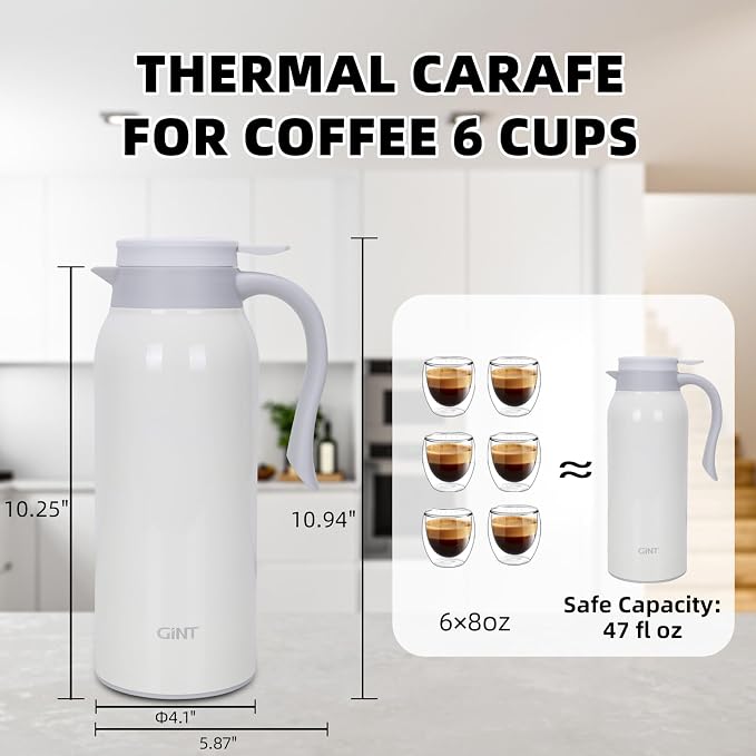 GiNT 51 Oz Stainless Steel Thermal Coffee Carafe, Double Walled Vacuum - Image 3