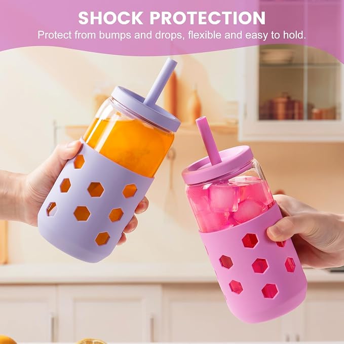 Mrsdry Glass Cups with Lids and Straws, 16oz Drinking Glasses Set with Silicone - Image 6
