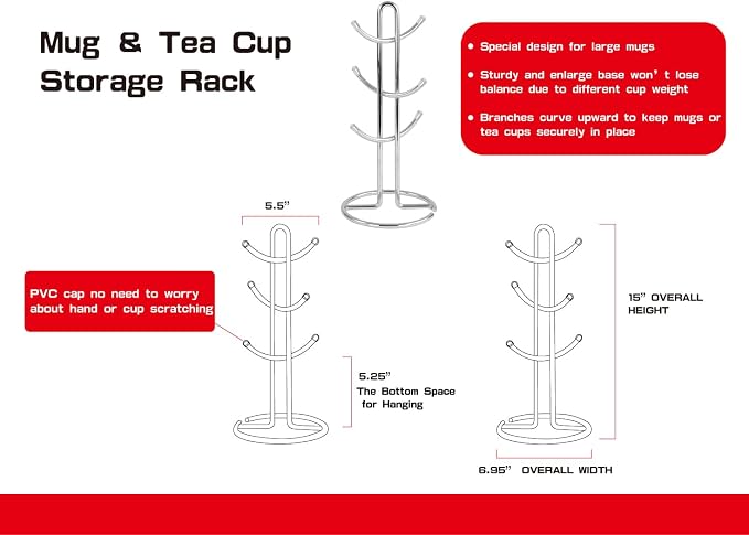 FitWell Mugs Holder, Mug Tree, Coffee Cup Holder, Coffee Mug Tree, Mug Organizer - Image 2