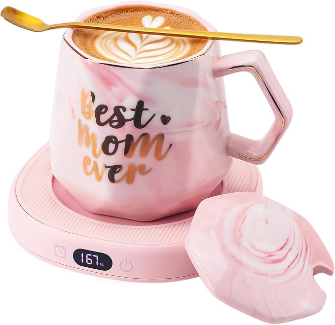 Coffee Mug Warmer & Best MOM Ever Mug Set, Smart Heated Electric Cup Warmer by SmartTool%E2%80%A2BetterLife