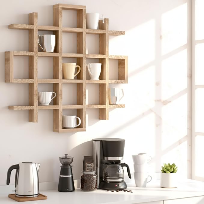 Suzile Oversize Coffee Mug Display Rack Wooden Display Shelves Rustic Wooden - Image 4
