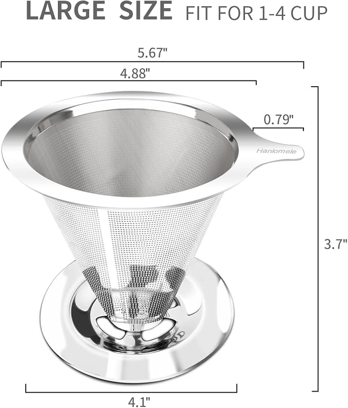 Hanlomele Pour Over Coffee Dripper, Paperless Reusable Coffee Filter, Pour Over - Image 2