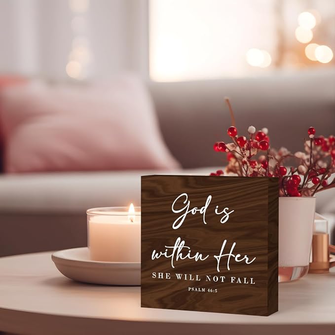 God Is Within Her Bible Verse Artwork Wooden Box Sign Rustic Farmhouse Style - Image 3
