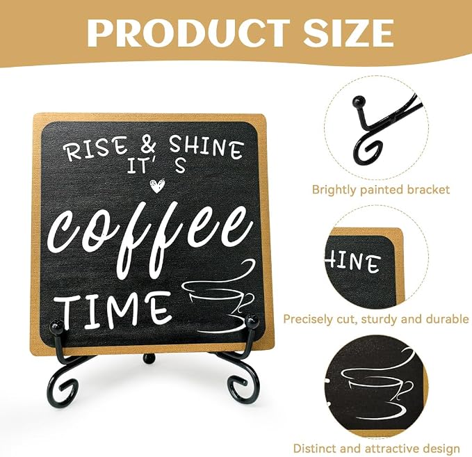 Coffee Bar Sign, 4x4" Wooden Rise and Shine It's CoffeeTime Sign, Mini - Image 6
