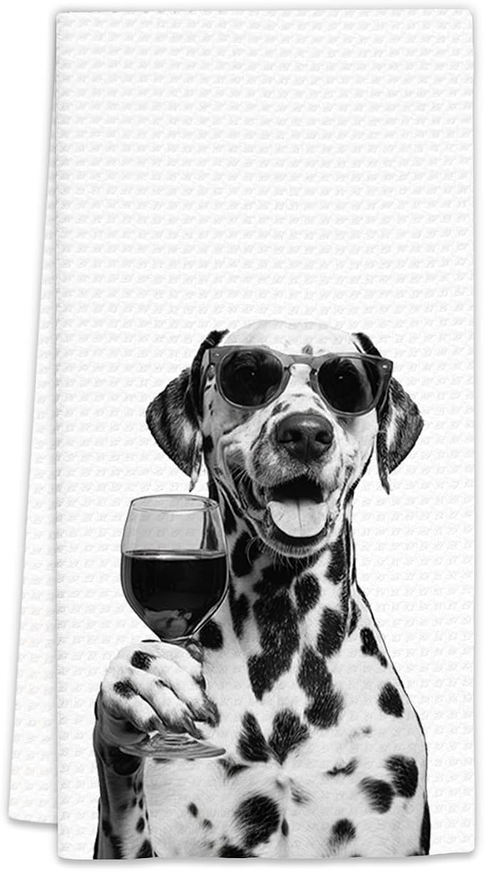 Dalmatian Gifts Wine Dog Kitchen Towels, Gifts by FIicy