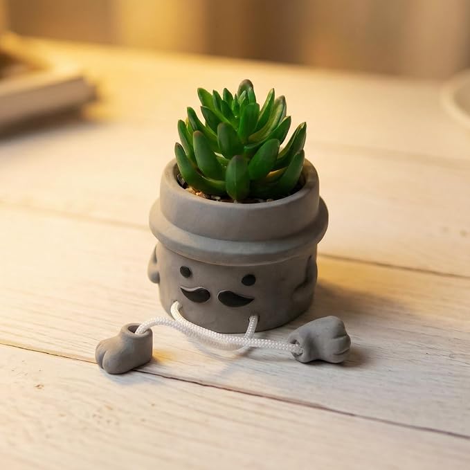 Cute Artificial Succulent Plant in Cement Pot - Image 6
