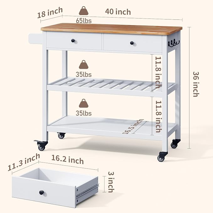 Gizoon Kitchen Island Cart on Wheels - Image 3