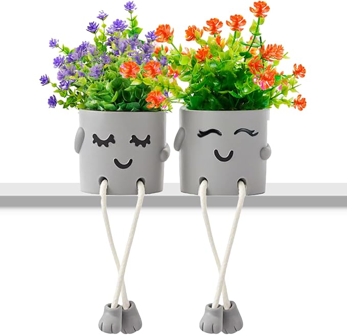 2 Packs Cute Fake Plants, Artificial Potted Plants by ASOPHEX