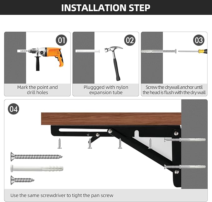 Folding Shelf Brackets 14 inch Foldable Shelf Bracket Heavy Duty Collapsible - Image 7