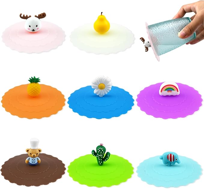 8PCS Silicone Cup Lids Mug Cover, Colorful Food Grade Anti-dust Airtight Seal by Unknown