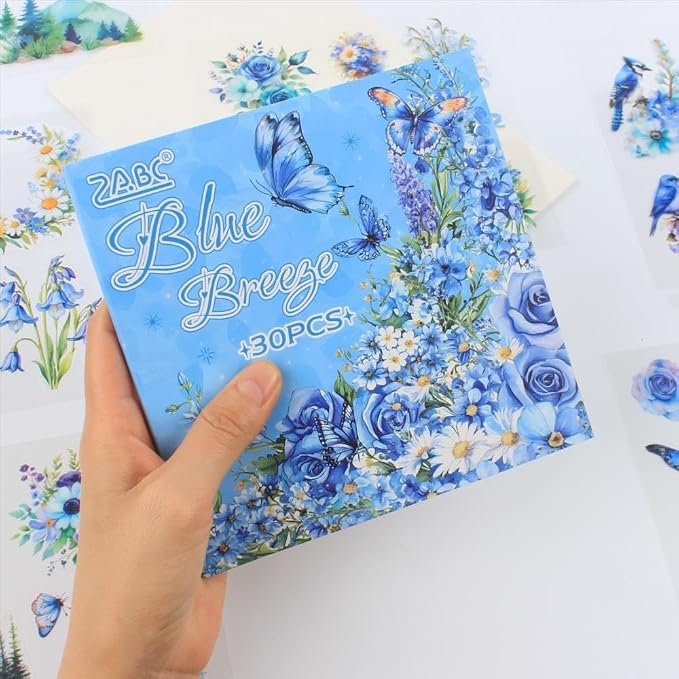 30 Sheets Precut Blue Flower Garden Landscape Stickers Book - Image 5