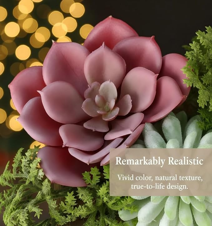 Succulent Plants Artificial, 3 Pack Small Fake Plants in Wood Pot - Image 9