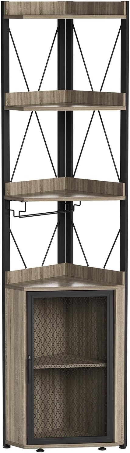 70" Tall Industrial Corner Bar Cabinet, 5-Tier Wine Rack by Fuhomtre
