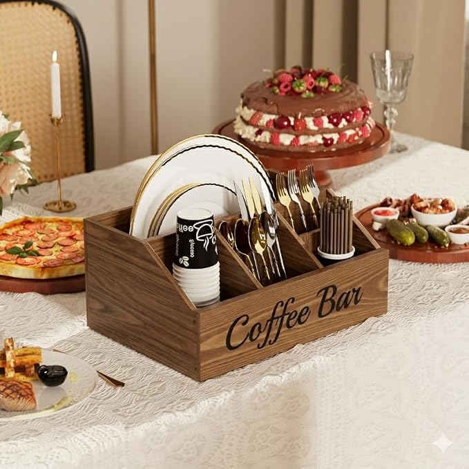 Coffee Station Organizer for Countertop – Wooden Coffee Bar Organizer - Image 5