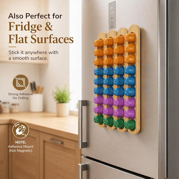 Bamboo Coffee Pod Holder, Adhesive Wall Mount - Image 8